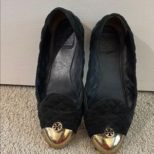 Tory Burch Black and Gold Ballet Flats